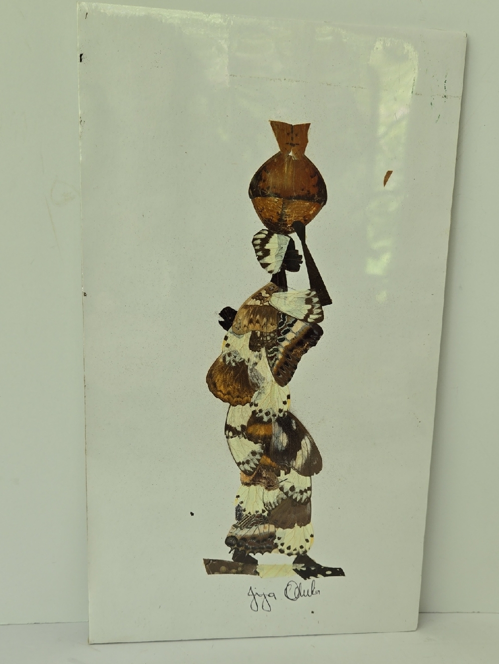 Real Butterfly Wings African Woman Signed Artwork By Jija Oduka
